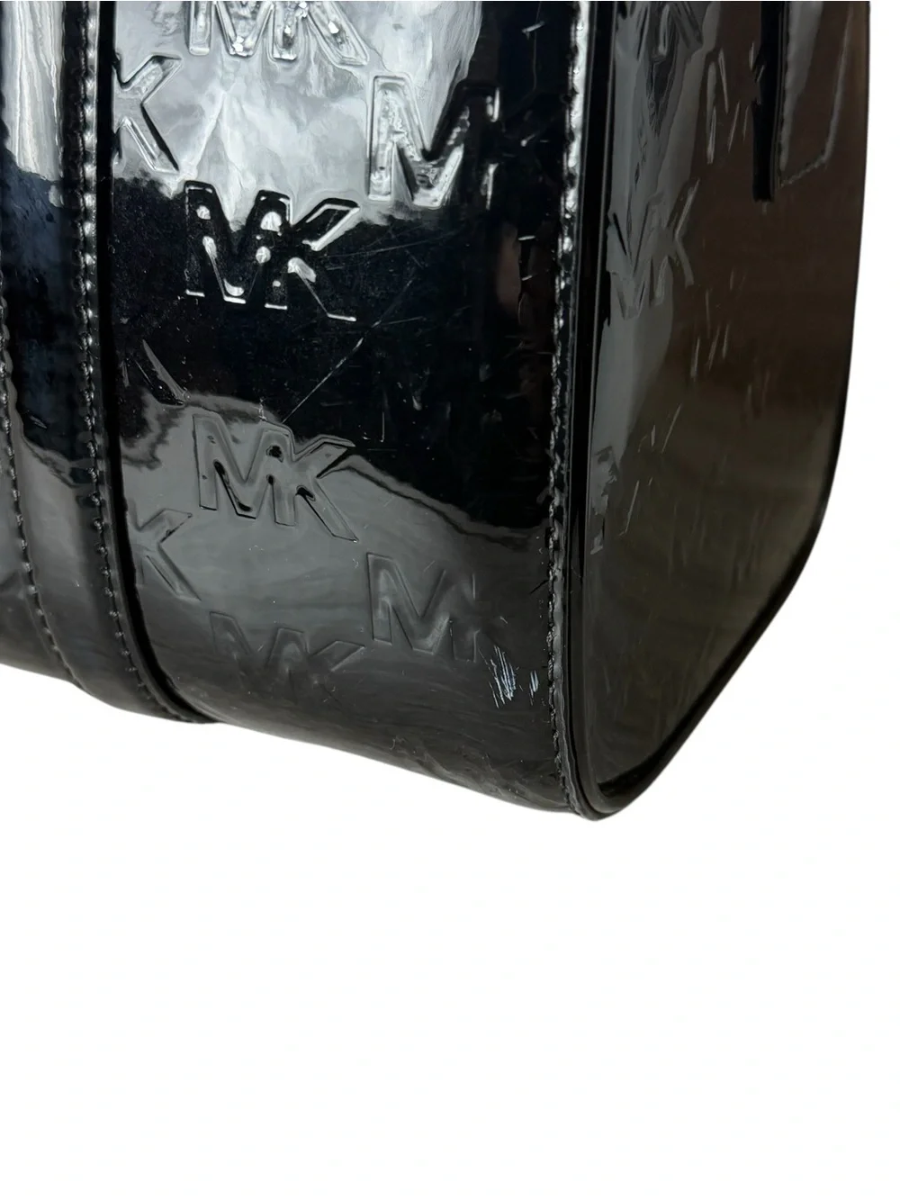 Michael Kors Black Patent Embossed MK Duffel Bag - Picture 3 of 7